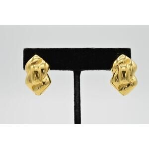 Givenchy Vintage Earrings Clip Shiny Yellow Gold Tone Runway Signed 1980s 9L